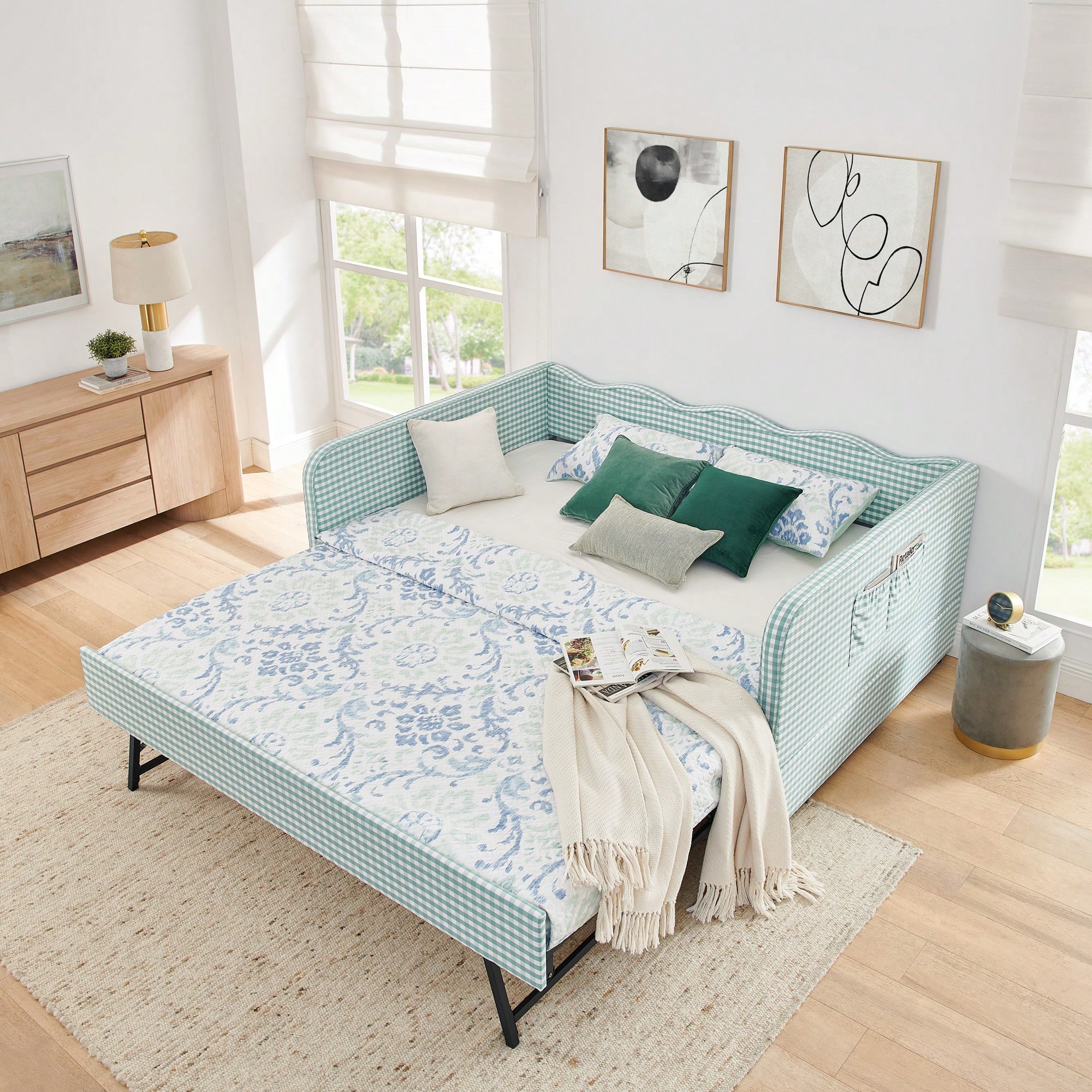 Full/ Twin Size Upholstered Daybed With Pop Up Trundle