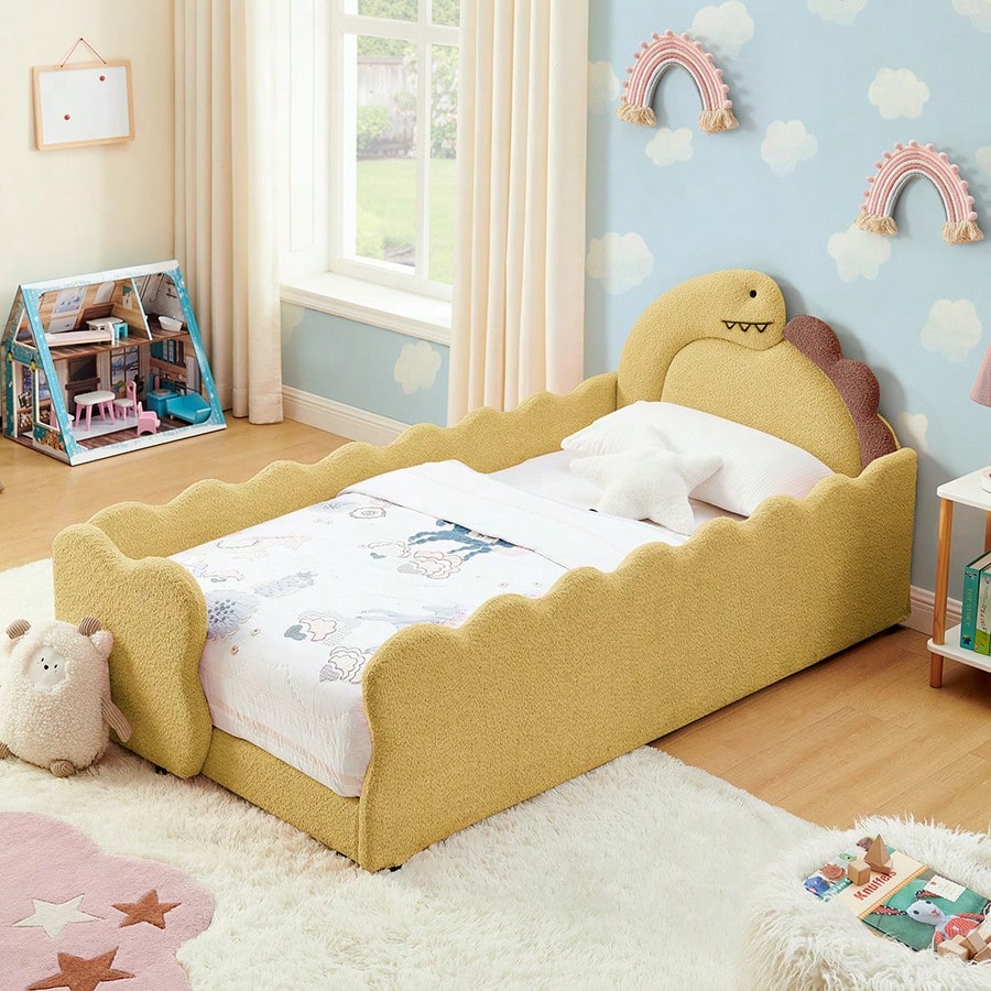 Twin Size Dinosaur Shaped Upholstered Bed Frame