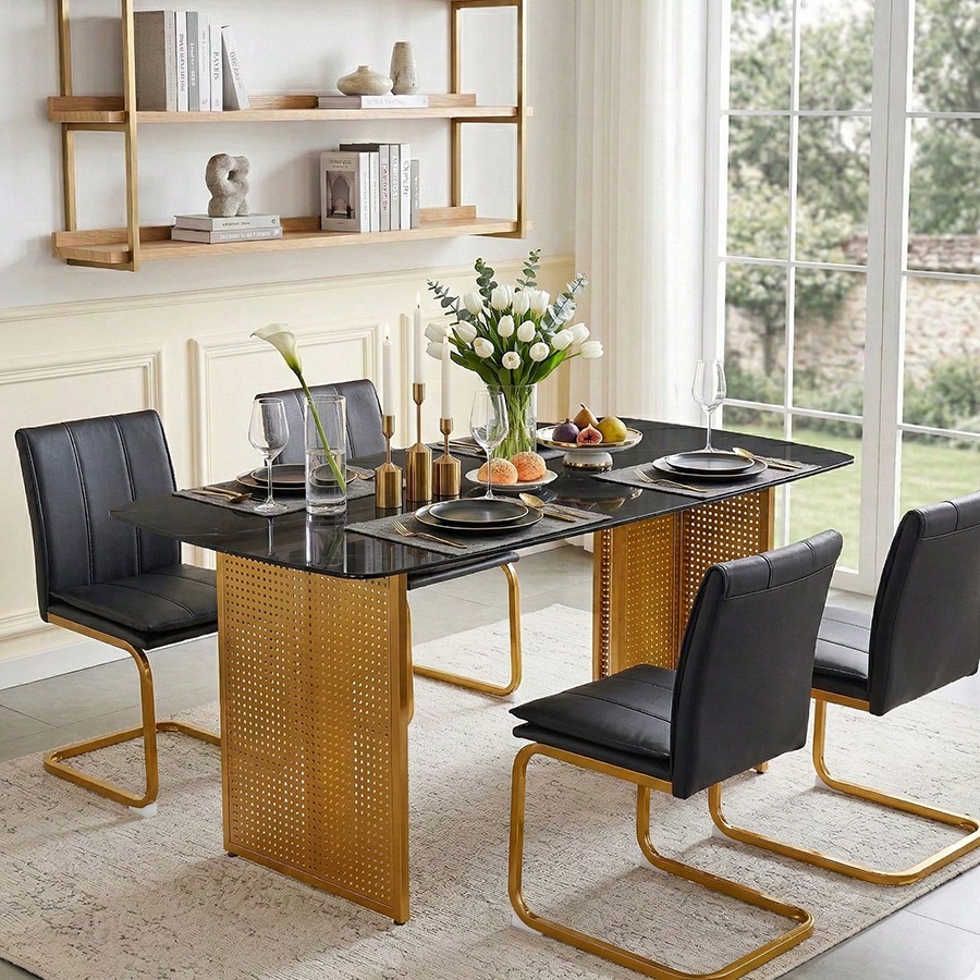 Rectangular Tempered Glass Dining Table For 6