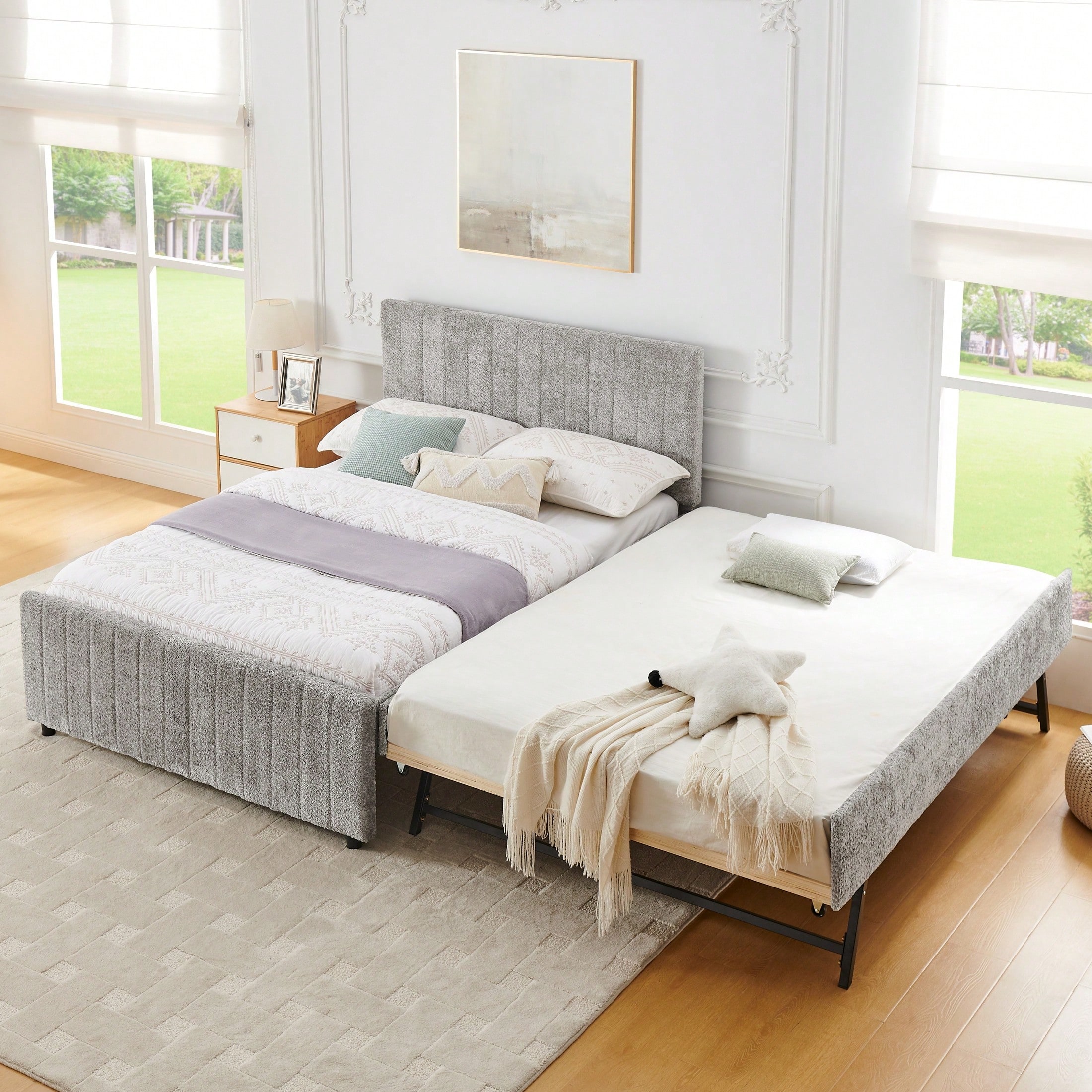2-In-1 Full/Twin Upholstered Bed Frame With Pull Out Trundle