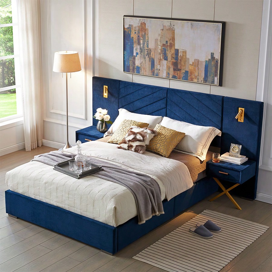 Luxury King/Queen Upholstered Bed Frame With Gold LED…